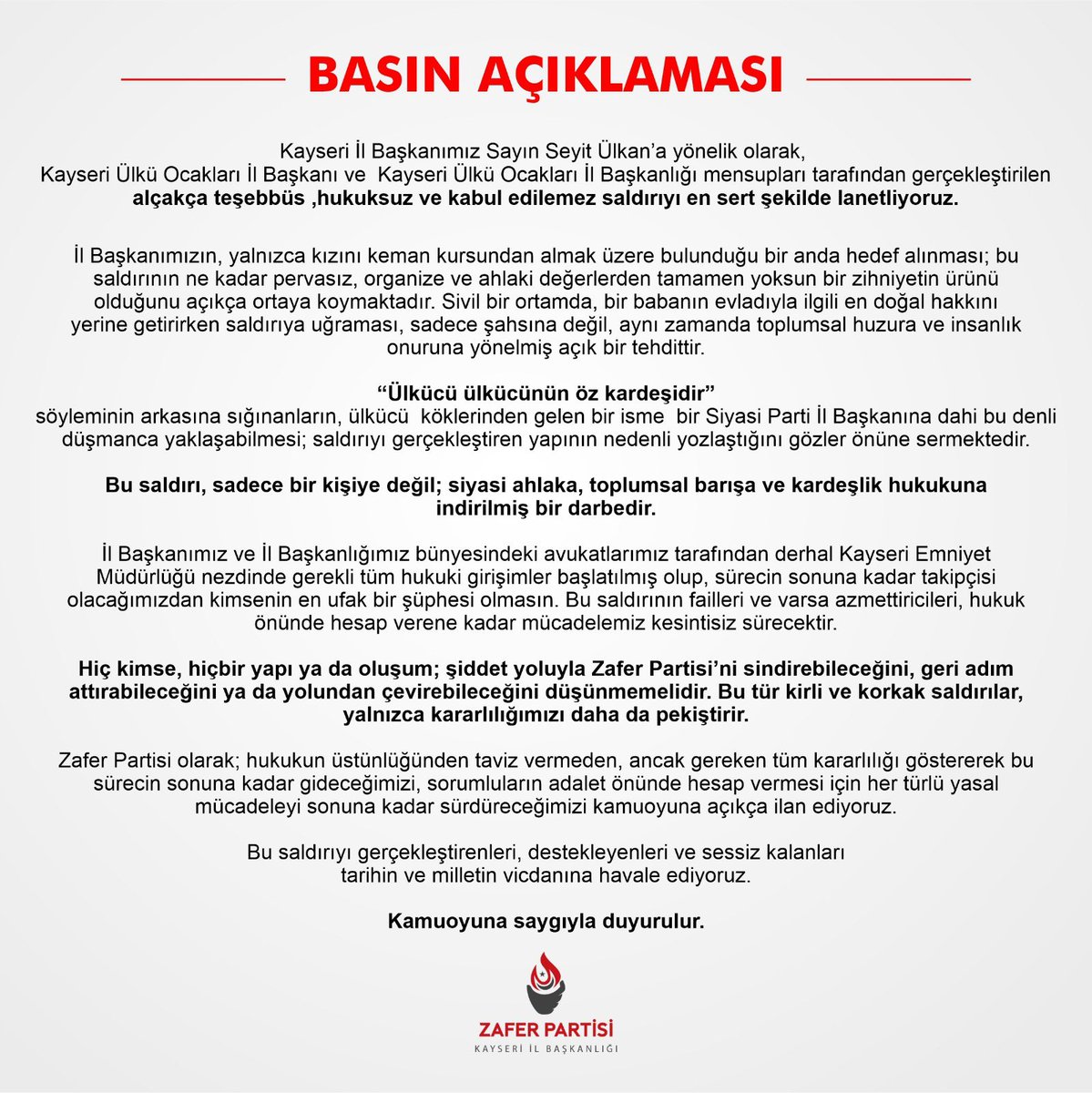 Zafer Partisi Kayseri İl Başkanlığı tweet media