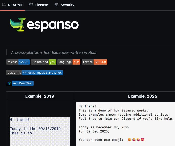 X4B2Bmarketing's tweet photo. Cool OSS [aka FREE] Keyboard Expander

Ever want dynamic keystrokes, say a timestamp?
In whatever app you are using?
You Got It! Mac &amp; Linux 4sure.
Shoutout to @terzi_federico

https://t.co/9WZWoSLK33
#coolTOOLS 4 #theCoolKids #27Rhinos https://t.co/JHiP0Bk2oM