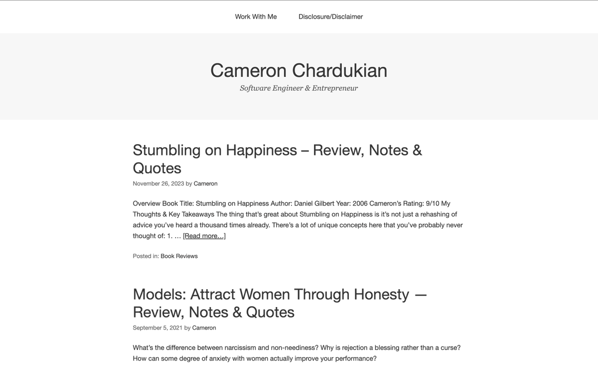 Converted my old WP blog to be a static site. It was more straightforward than I thought. 

I'm happy to be able to keep the old articles up for visitors to enjoy but no longer need to pay the monthly hosting fee.

Had put off this migration for too long focused on other stuff.