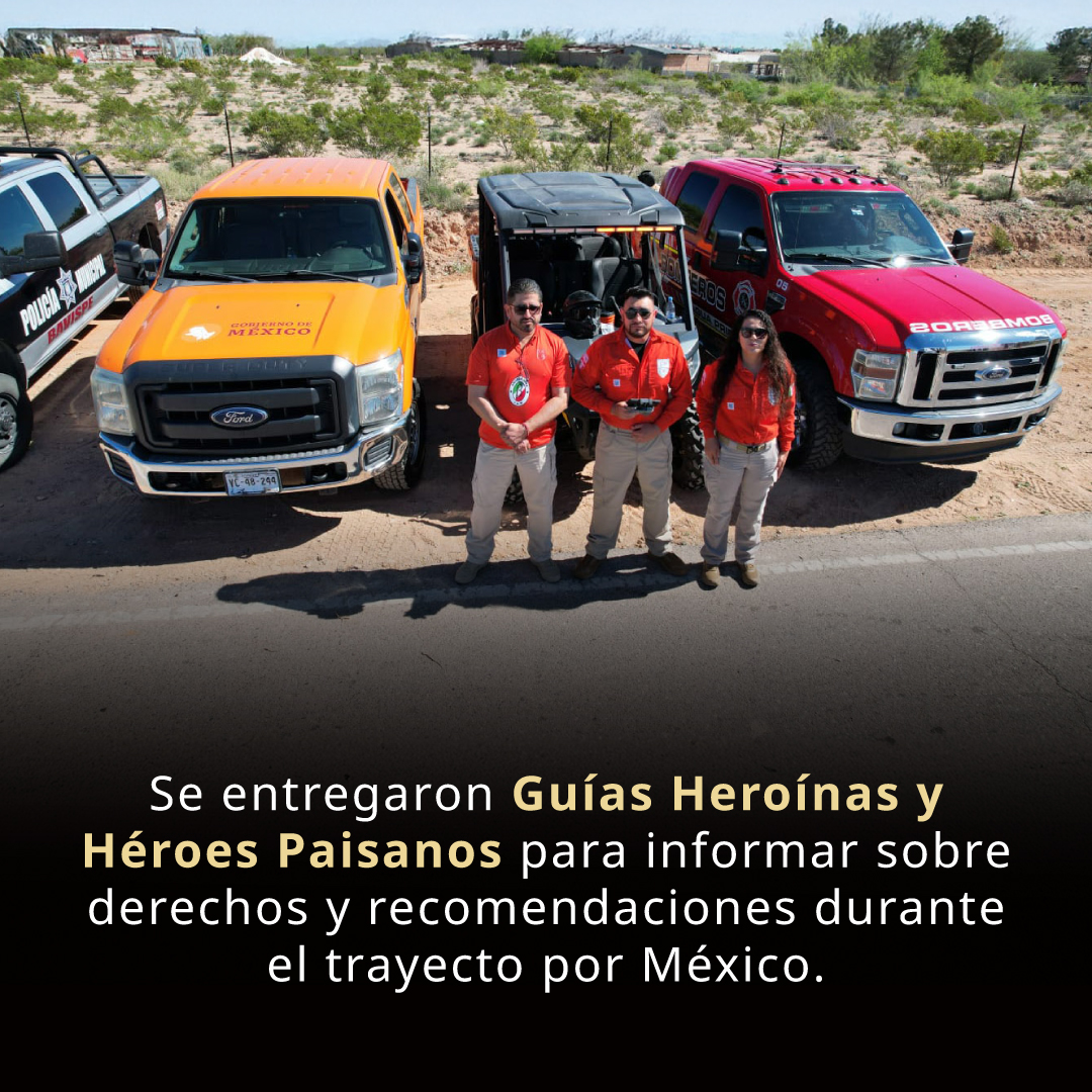 INAMI_mx's tweet photo. En el entronque de la Carretera Agua Prieta-Bavispe y Avenida 44, el #INMSonora, a través del #GrupoBeta, participó en el arranque del operativo "Semana Santa Blanca 2026" en una suma de esfuerzos con los tres órdenes de gobierno.

Durante el banderazo oficial, nuestro personal reafirmó el compromiso de reforzar las acciones de prevención y apoyo a la ciudadanía, tanto en el municipio como en las distintas rutas carreteras y comunidades rurales. Así mismo hizo entrega de Guías Paisano correspondientes al Operativo #SemanaSanta2026 del Programa #HeroínasYHéroesPaisanos, con la finalidad de informar a las y los connacionales sobre sus derechos, obligaciones y recomendaciones durante su tránsito por el país.

En coordinación con autoridades federales y estatales, el instituto mantiene presencia estratégica para brindar auxilio, rescate y orientación directa, garantizando que el trayecto por territorio nacional sea seguro y con pleno respeto a los derechos humanos. 🕊️🏠