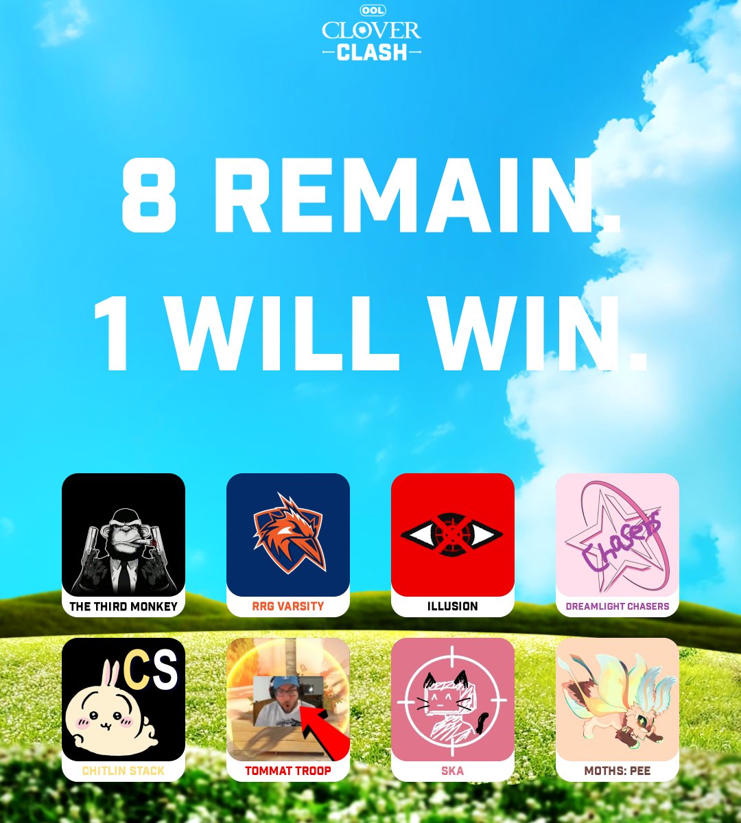 Your top 8 teams in the Clover Clash!

<a href="/ThirdMonkeyOW/">The Third Monkey</a> 
<a href="/RRGUTSA/">RoadRunner Gaming</a> 
<a href="/FALL4ILLUSION/">ILLUSION</a> 
<a href="/DreamlightOW/">Dreamlight</a> 
Chitlin Stack
Tommat Troop
<a href="/SkibidiAim/">🚽 Skibidi Aim 🎯</a> 
<a href="/MothsOW/">MothsOW</a> 

#OOL | #CloverClash

Only one team will come out on top today, so don't miss out! See it LIVE @ twitch.tv/ool_gg