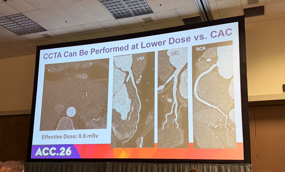 iamritu's tweet photo. @RonBlankstein #Yessct 
 CCTA improves prognostic value over CAC(scapis 📝 https://t.co/vFi6o9z8hf )
CCTA uses similar or lower ☢️ dose as CAC 
CCTA can improve who to use preventive Rx on
CCTA to evaluate Rx response being studied #ACC26 https://t.co/q3gvSOoZxK