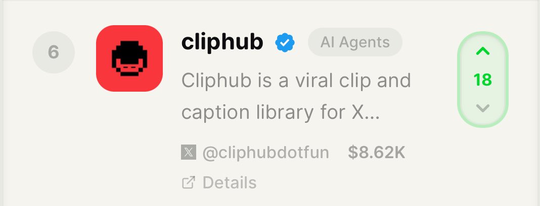 aymannpk's tweet photo. I CAN’T BELIEVE THIS IS REAL

started ClipHub just to see where it goes
didn’t expect it to reach this point

now we’re #6 with 18 votes

ty for everyone who’s been supporting
if you haven’t voted yet, I’d really appreciate it 

let’s take this to top 5 🚀 https://t.co/TsVGGhgo4I