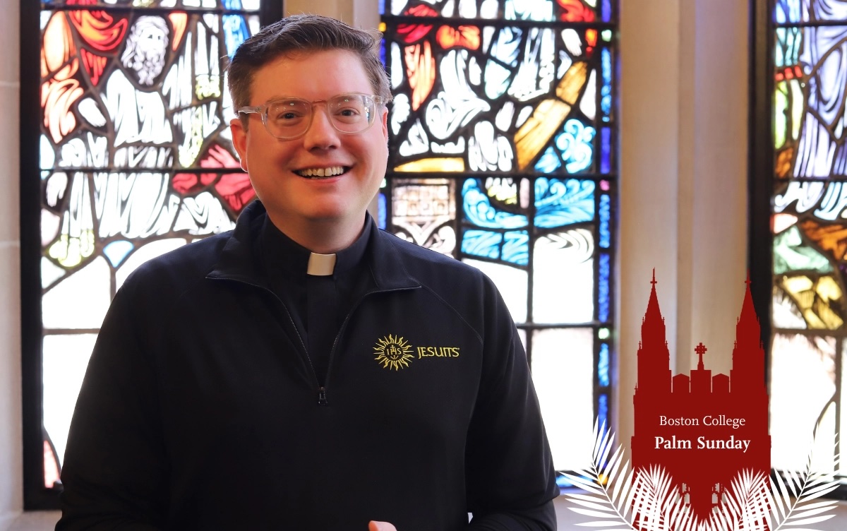 BostonCollege's tweet photo. "The grace that we are invited into during this week, this holiest of times in the year, is to remain with Jesus."

William Woody, S.J., a @BCSTM student, provides @C21Center's Lenten reflection for Palm Sunday: https://t.co/b9fkbMPJdG https://t.co/kdOptLY7mN