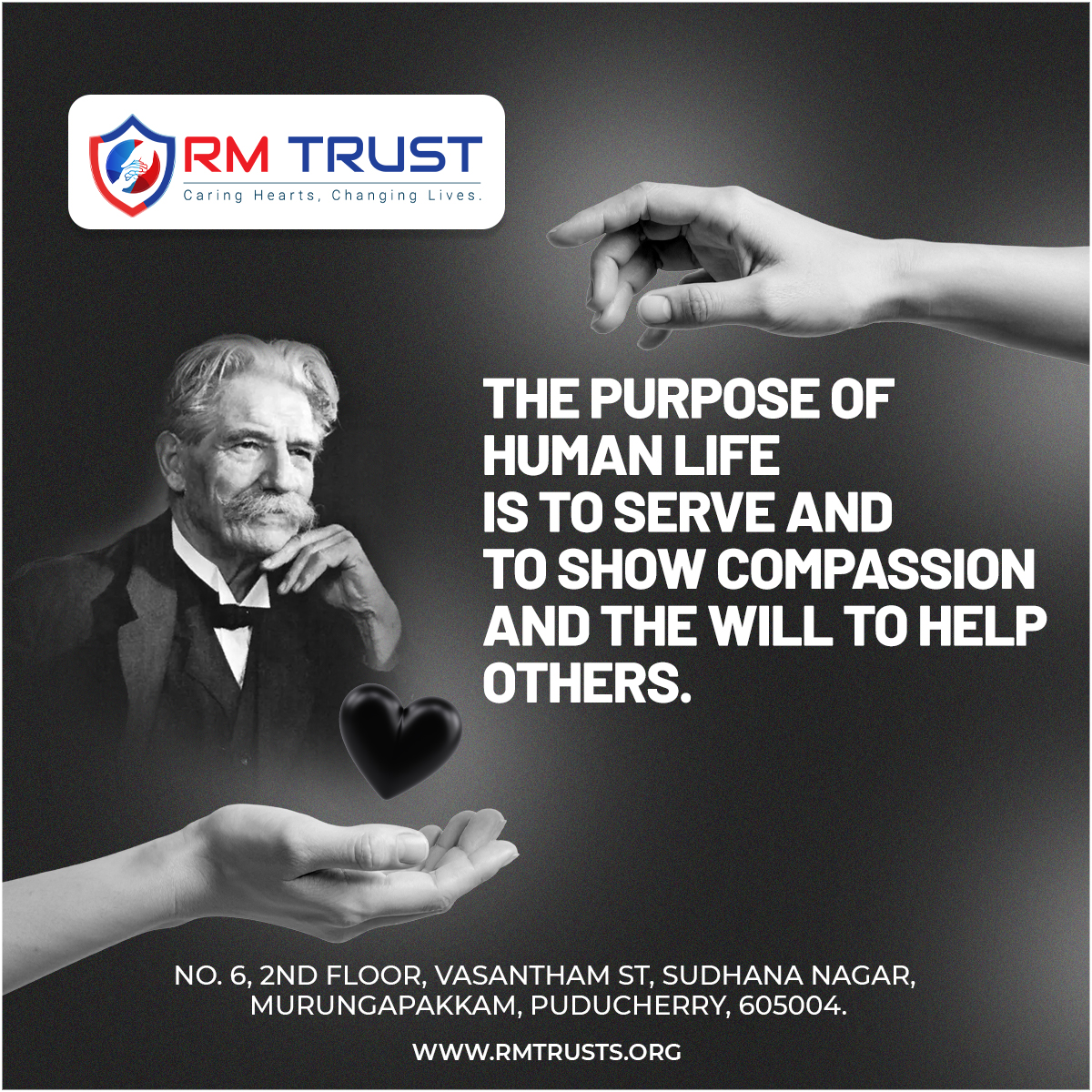 RMTrust_Org's tweet photo. The purpose of human life is to serve and to show compassion and the will to help others.-Albert Schweitzer 

#RMTrust #CaringHearts #ChangingLives #PuducherryNGO #SocialService #CompassionInAction #Murungapakkam #PondicherryCharity #GiveBack #HumanityFirst https://t.co/ifJ7ne4xvj