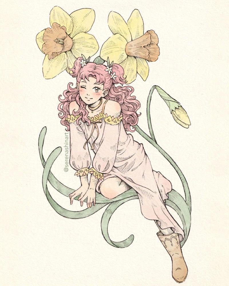 SerenaShinArt's tweet photo. Tetia 🌸 3/4 

Daffodils remind me of her hairstyle! 

#wha #witchhatatelier #fanart #Δ帽子 https://t.co/gLc6BIcZ0B