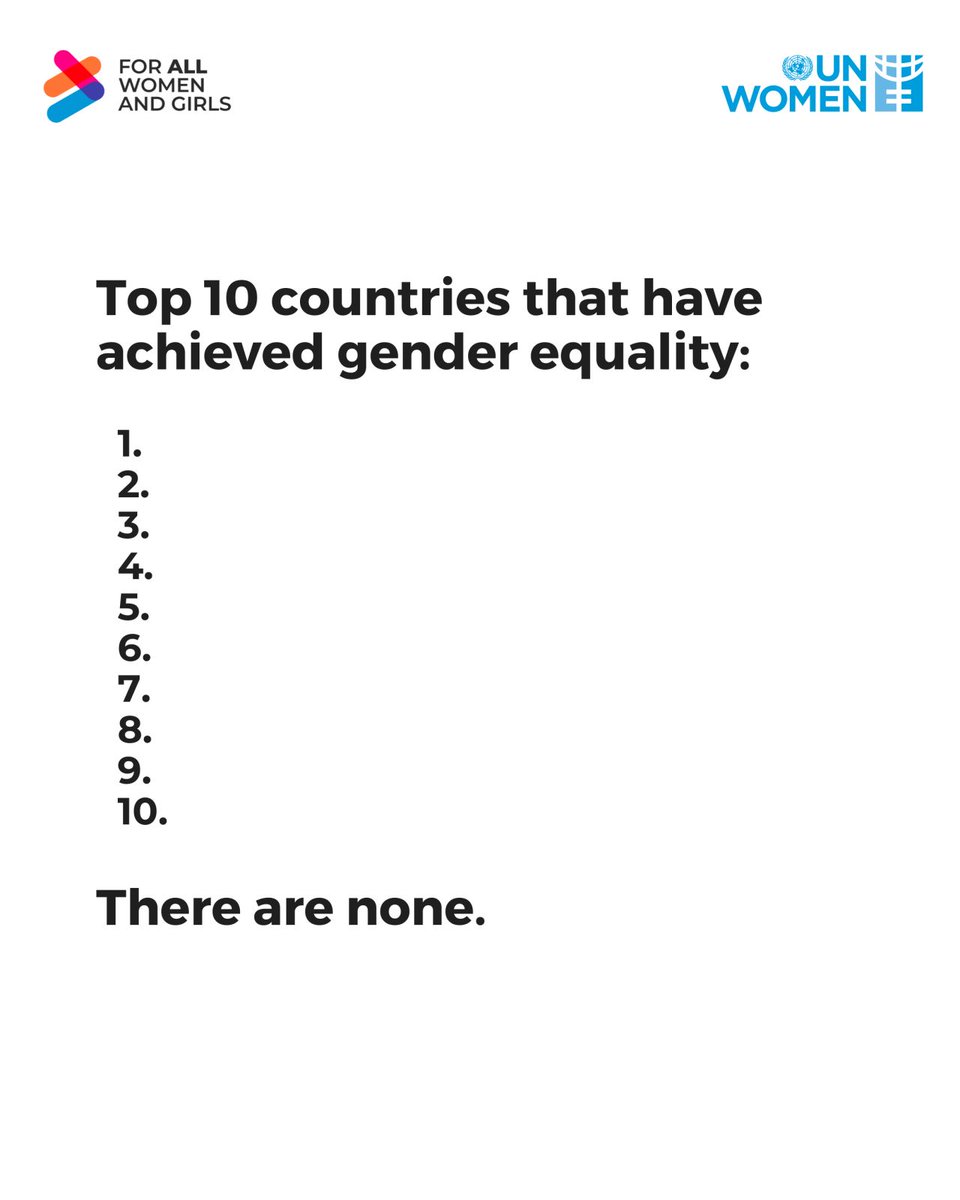 unwomeneca's tweet photo. 𝐑𝐞𝐚𝐥𝐢𝐭𝐲 𝐜𝐡𝐞𝐜𝐤:

It's 2026 and no country has achieved #GenderEquality, nor is close to it. 🤯

We need to step up our efforts for a better future #ForAllWomenAndGirls.

#GlobalGoals https://t.co/8n9oLOePjV