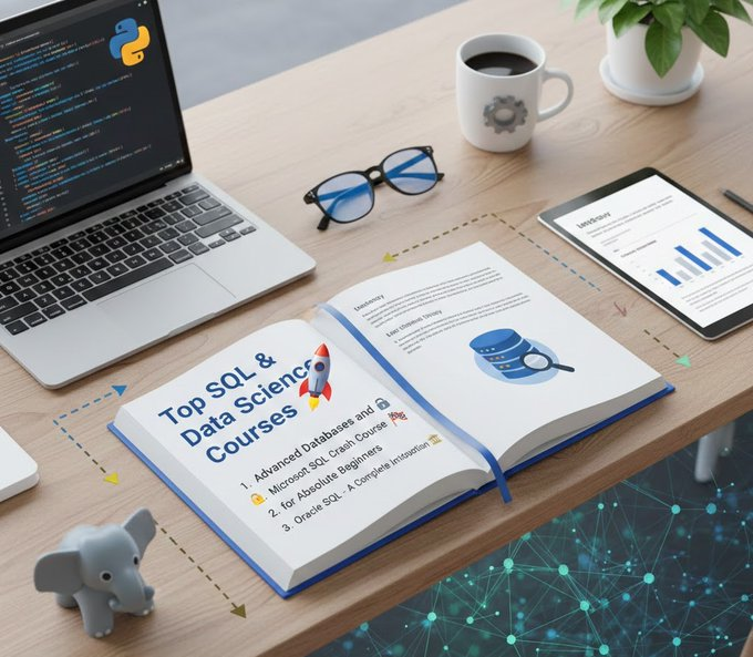 Top SQL &amp; Data Science Courses

1. Advanced Databases and SQL Querying 
http://
udemy.com/course/advance...

2. Microsoft SQL Crash Course for Absolute Beginners 
http://
udemy.com/course/complet…

3. Oracle SQL - A Complete Introduction 
http://
udemy.com/course/introdu…

4.