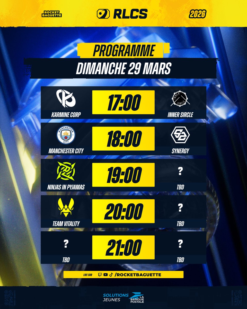 RocketBaguette's tweet photo. 📢 UN NOUVEAU CHAMPION EUROPÉEN SERA COURONNÉ CE SOIR ! 🇪🇺

6 équipes sont encore dans la course au titre ! 🏁

RDV à 16h30 pour le Préshow #RLCS ! https://t.co/zdZEF47cH1