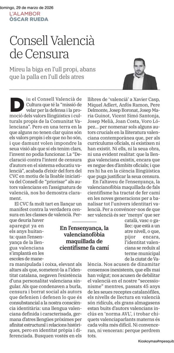 ralsuper's tweet photo. Consell Valencià de Censura. Per @_OscarRueda_.
#LAlambor
#AutoestimaValenciana
#SíAlValencià https://t.co/QrS2rLYSTF