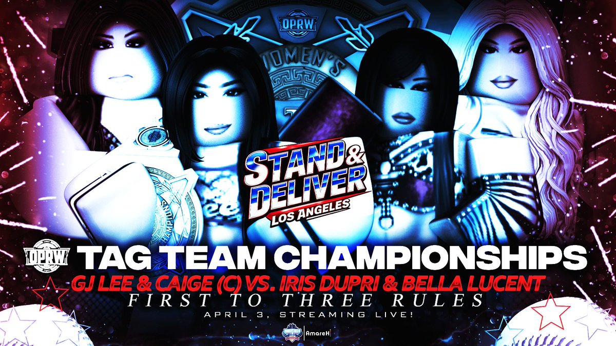 OPRWSTORM's tweet photo. THIS FRIDAY 🚨

The @OPRW_ROBLOX Women's Tag Team Championships will be ON THE LINE, as @therosieysl &amp; @lamourdemavles will defend the gold against TWO STORM reps in @livstrulyy &amp; @TheyluvB3lla_!

Who walks into #OPRWrestleManiaVIII as champions?

#OPRWSTORM2026 https://t.co/nH7iUbwYIQ
