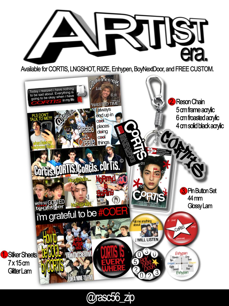 rasc56_zip's tweet photo. Open Pre-Order Artist Era. 🤘 by @rasc56_zip 
[help rt/like much appreciated 🫶🏻]

🗓 Pre-Order start from 29 Mar - 6 Apr 2026
🔗 Link Pre-Order 
https://t.co/EU5nRDaU2D 
🌍 WW Go? DM! 

⭐️ FREE CUSTOM ⭐️
CORTIS, LNGSHOT, RIIZE, Enhypen, BoyNextDoor. https://t.co/fYtRQVR1H2