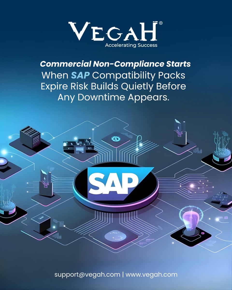 vegahllc's tweet image. SAP Compatibility Pack expiry doesn’t stop systems—
but it starts commercial non-compliance quietly.

#SAP #SAPCompliance #EnterpriseRisk #BusinessRisk #Vegah #AcceleratingSuccess
