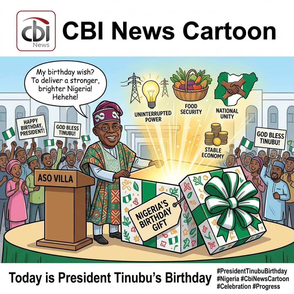 cbinewstv's tweet image. CBI NEWS CARTOON

#CBINewsTV #CBINewsCartoon #Tinubu #Nigeria #APC #Birthday