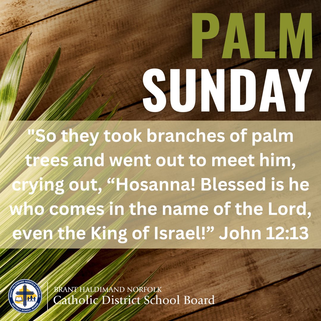bhncdsb's tweet photo. Today @bhncdsb we celebrate Palm Sunday, the day Jesus entered Jerusalem. As we journey into Holy Week, let us prepare our hearts to enter into the time of Jesus’ Passion, death and resurrection. https://t.co/epnVoSv3d9