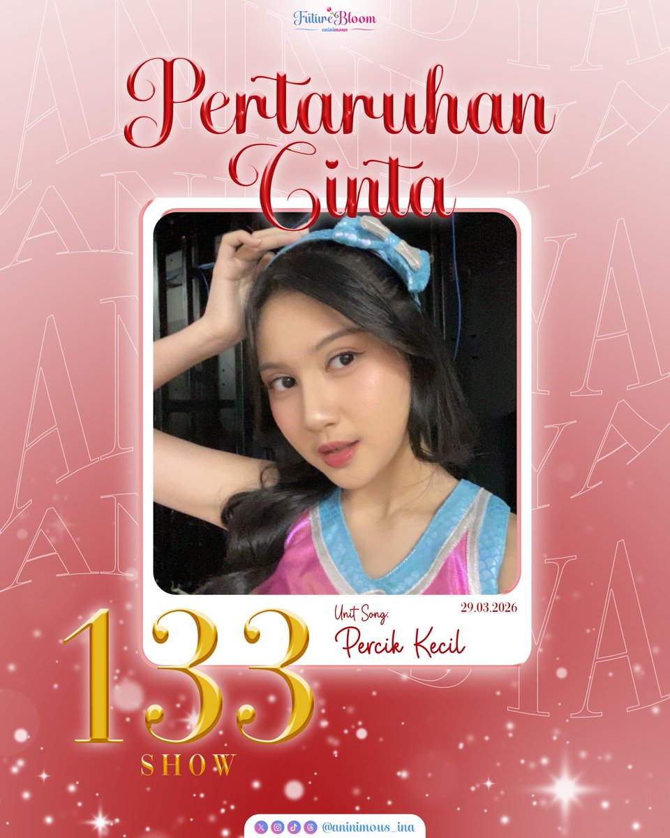 aninimous_ina's tweet photo. @AR_AnindyaJKT48 29.03.2026
Aitakatta: 46
RKJ: 42
Pajama: 15
RnM: 9
TwT: 18
Percin: 3
Total Recap Show Performance = 133 Show
@AR_AnindyaJKT48
#adaANINDYA #FutureBloom π· #PertaruhanCintaJKT48 https://t.co/839F3RcYDm