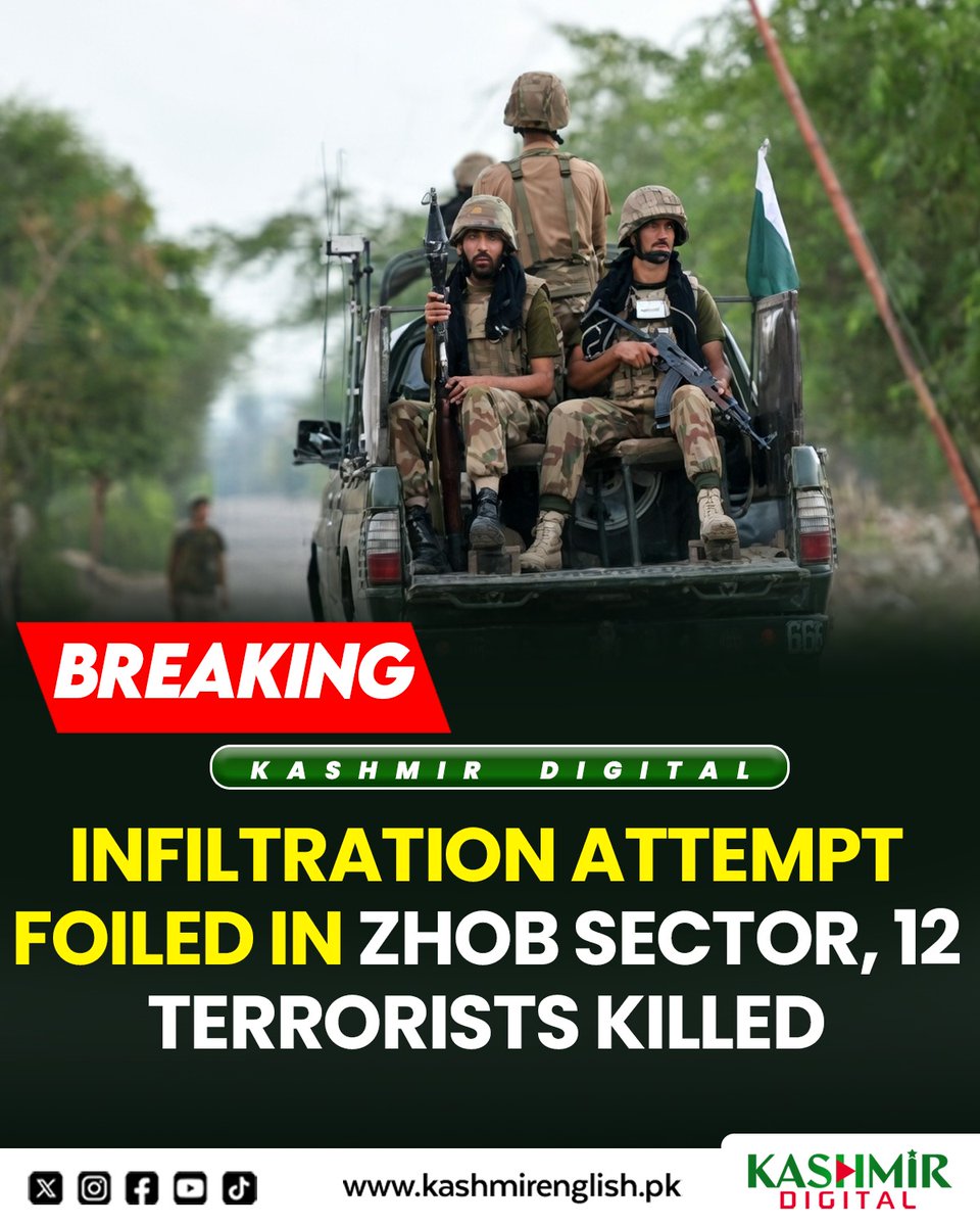 KashmirDigital1's tweet image. Infiltration attempt foiled in Zhob Sector, 12 terrorists killed

To read more visit: kashmirenglish.pk/infiltration-f…

#Infiltration #Attempt #Filed #ZhobSector #Terrorists #Killed #Balochistan #Pakistan