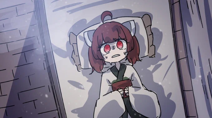 ものすごい悪夢を見て目が覚めた東北きりたんのイラストです