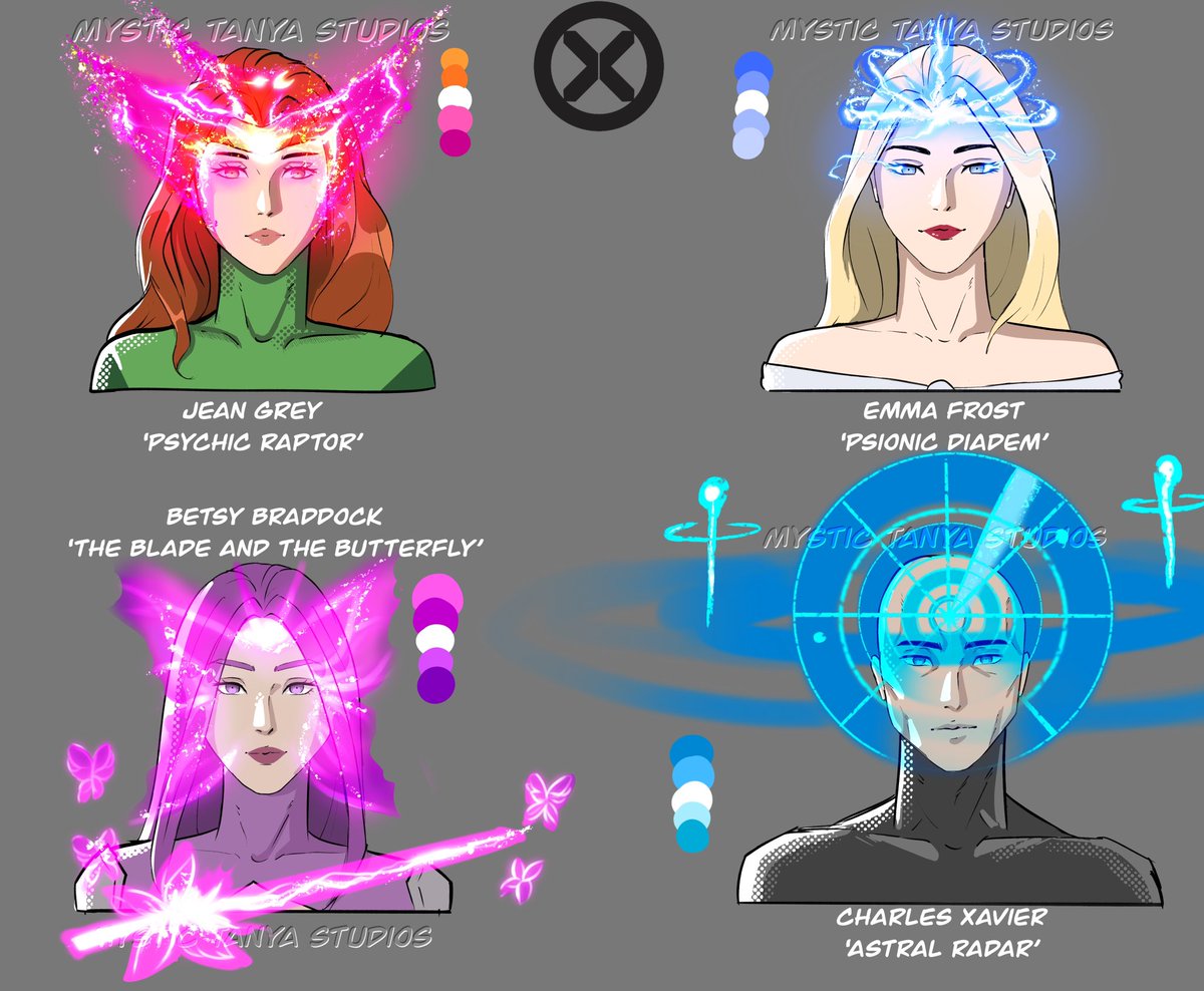 X-Men Psychic Aura Part 1: Big Four Edition

Here is the rework of the psychic auras starting off with the Mount Rushmore of Mutant Psychics

(Part 2 will be: Karma, Kid Omega, Kwannon, Cable, Rachel, Nate) 
#JeanGrey #Xmen