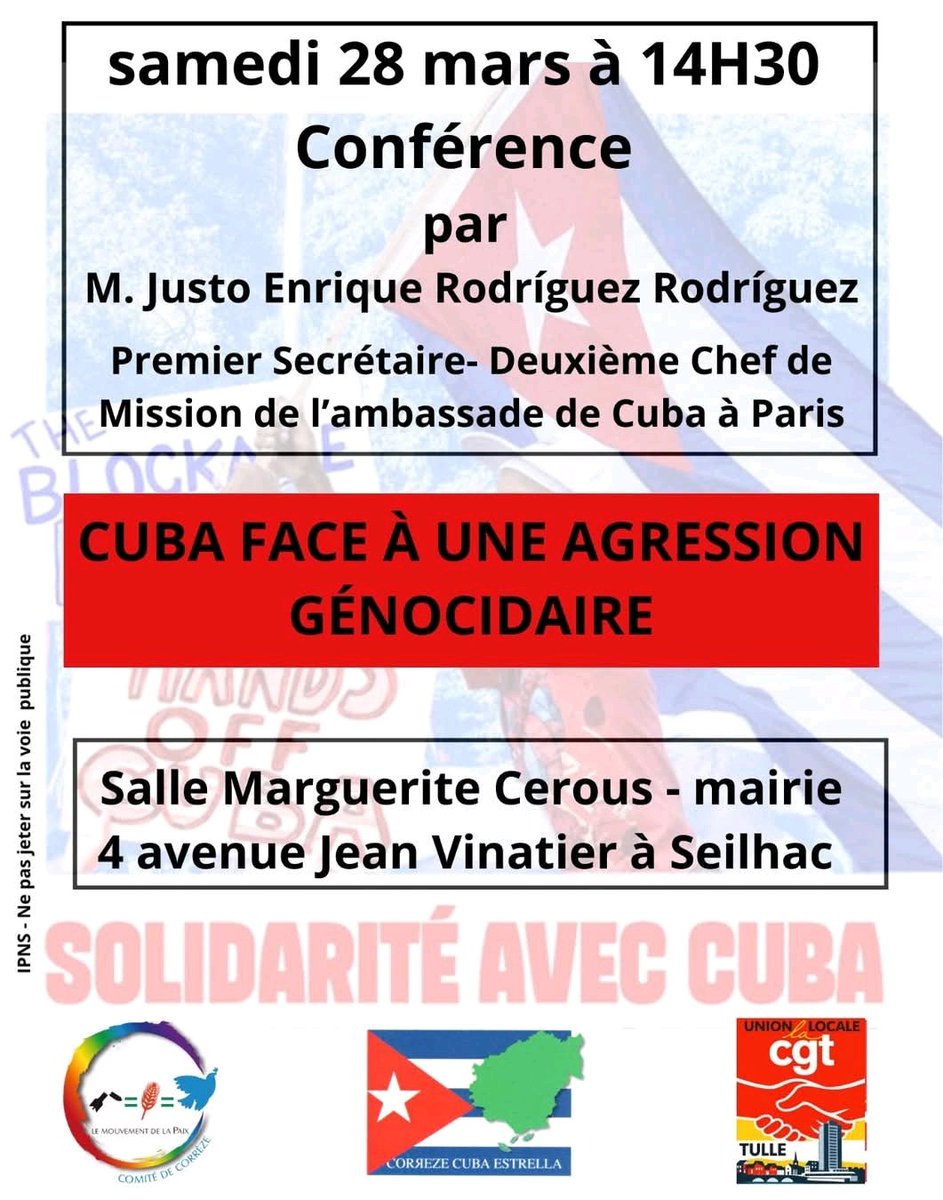 EmbaCubaFrancia's tweet image. 🇨🇺✊️🇫🇷Journée de solidarité avec Cuba en 📍Corrèze

L’association «Corrèze Cuba Estrella», des représentants du @PCF, section locale #CGT Tulle, @mvtpaix ont transmis des messages de soutien à Cuba face a l'intensification des hostilités du govt USA ⤵️ #CubaNoEstáSola