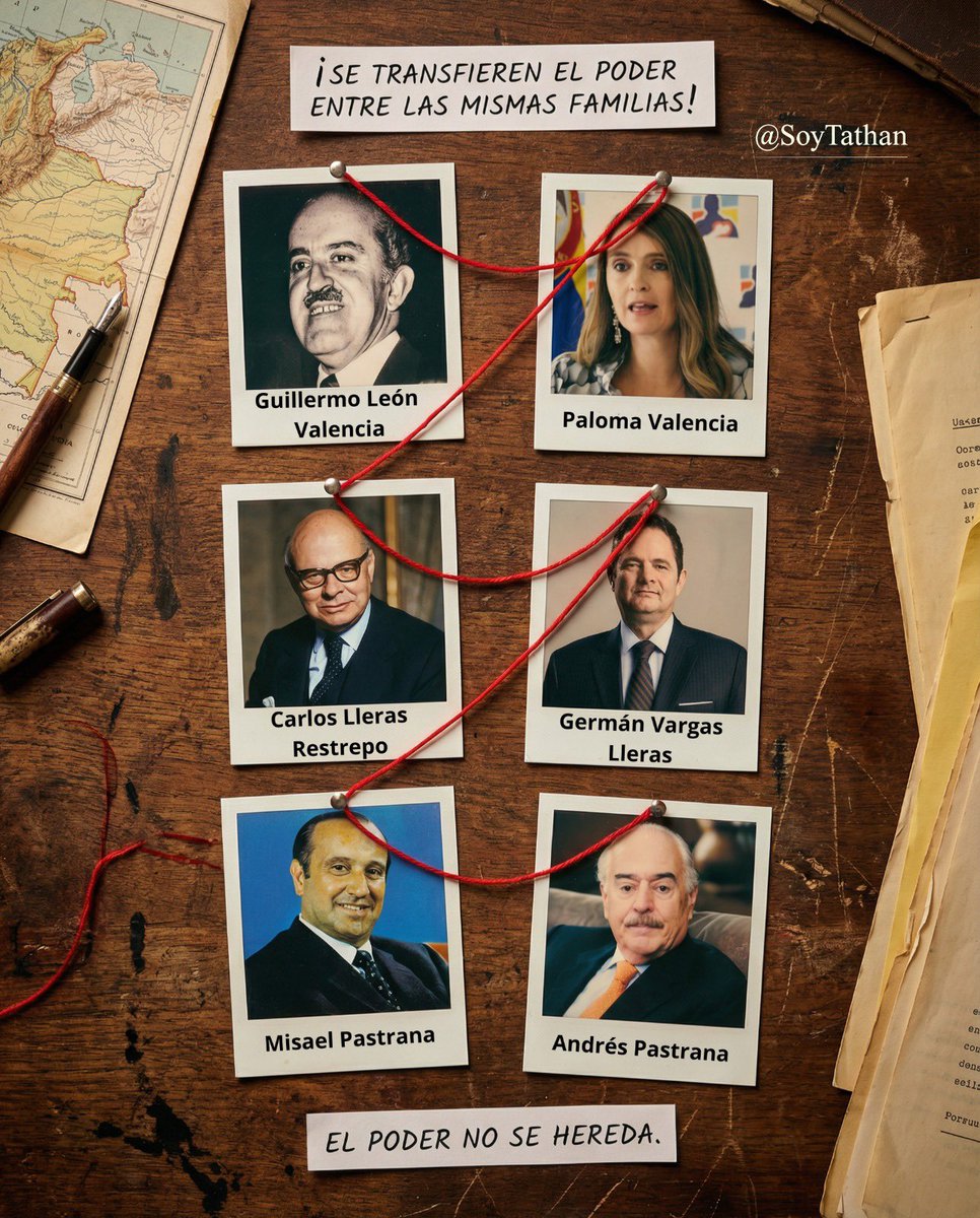 🇨🇴‼️¿Cambio o seguimos en lo mismo?

• Guillermo León Valencia — abuelo de Paloma
• Carlos Lleras Restrepo — abuelo de Vargas Lleras
• Misael Pastrana — padre de Pastrana

Y soltó la verdad sin filtro:
“En Colombia no hay democracia, hay herederos que se turnan el poder.”

Ahí