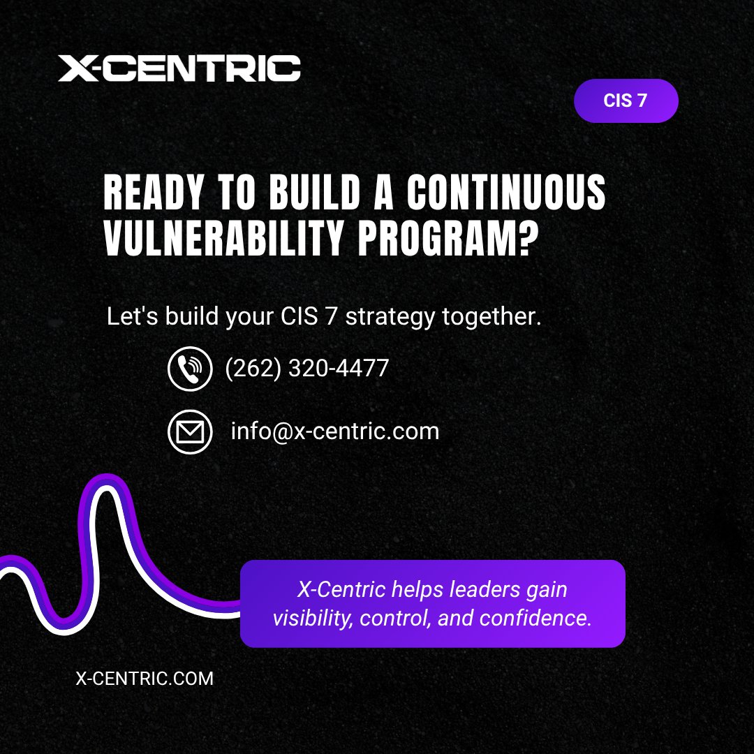 x_centric's tweet photo. 5 steps to shrink your attack surface with CIS Control 7:

1️⃣ Inventory all assets
2️⃣ Deploy vulnerability scanning
3️⃣ Prioritize by risk
4️⃣ Remediate & verify
5️⃣ Track & improve over time

Swipe for the detail. 🔐

POST 2 of 2

#SecureHabits #CISControls #VulnerabilityManagement #CyberSecurity