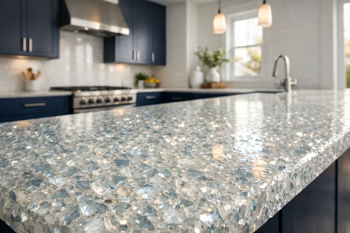 LSU_Grad1's tweet image. Sustainability meets high-end aesthetics. Our recycled glass countertops offer a unique, diamond-like finish for the modern Richmond kitchen. #SustainableDesign #KitchenInspiration