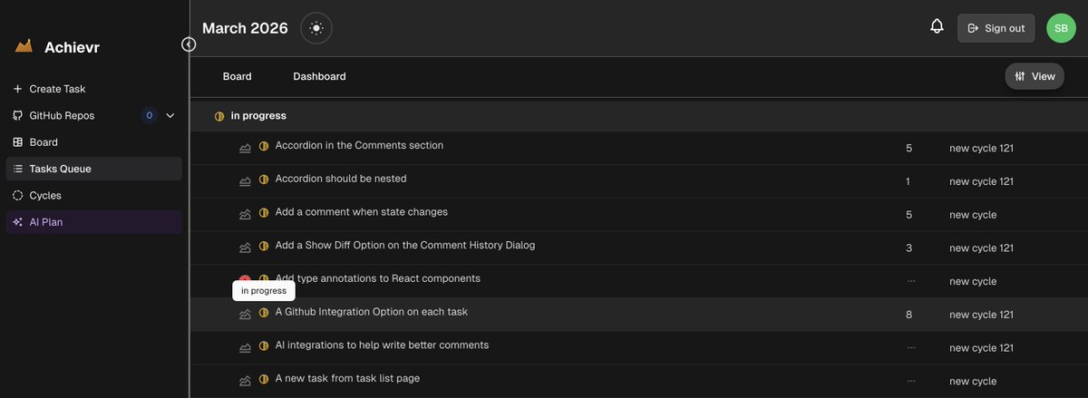 sourashreeart's tweet photo. List view of tasks on #achievr app that I'm building, still working on some loading states and adding a design system throughout the app.
Feedbacks are welcome, checkout the app at:
https://t.co/kDqLjUsESs
#buildinpublic #UIDevelopment https://t.co/qvCP7FxiYF