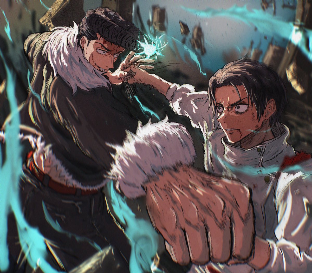 MyQk0's tweet photo. #呪術廻戦  #jujutsukaisen
 #イラスト
石流龍vs乙骨憂太 https://t.co/lABRbG5JpL