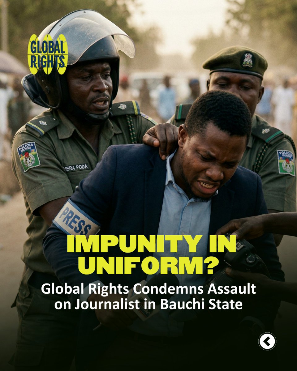 Globalrightsng's tweet photo. An injury to one journalist is a threat to all. Global Rights condemns the brutal assault on Mohammed Adamu and calls for an immediate, impartial, and transparent investigation. Justice must not only be done, it must be seen to be done. Protect journalists. Uphold human rights. https://t.co/M46480mKuO