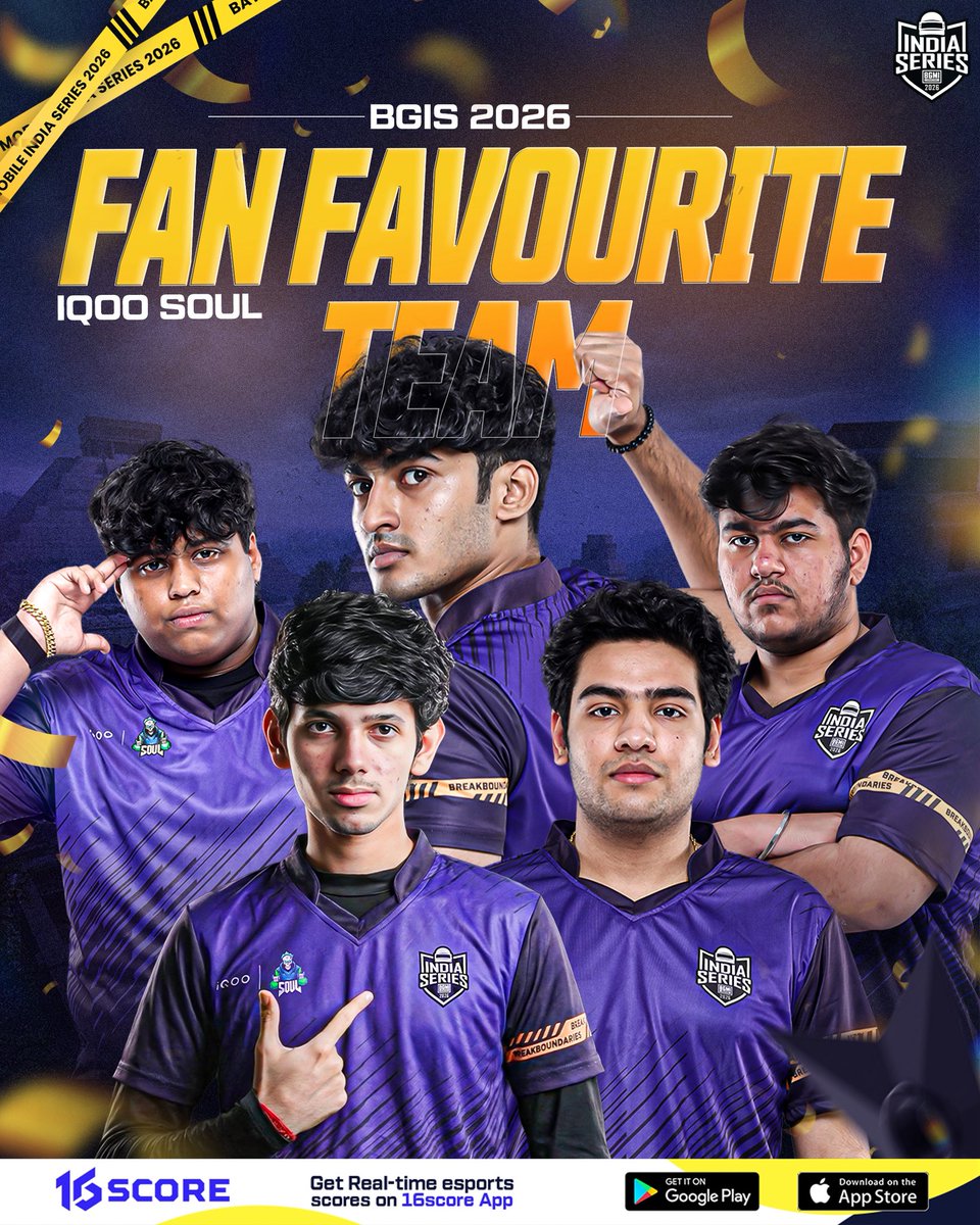 16scoreofficial's tweet photo. Team iQOO crowned as the Fan Favourite Team of BGIS 2026 πThe love and support from the community say it all. Truly powered by the fans π₯
#TeamiQOO #FanFavourite #BGIS2026 #KraftonIndiaEsports #16scoreOfficial https://t.co/7kEkLLV7W0