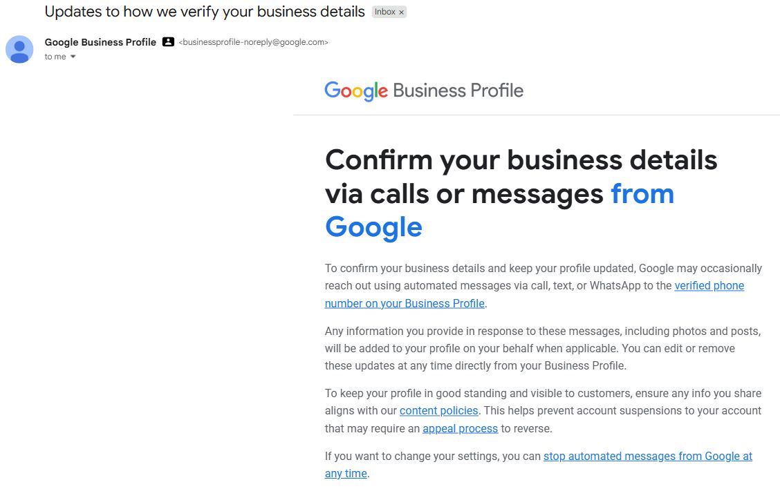 rustybrick's tweet photo. Google Business Profiles may call, text, or WhatsApp to the verified phone number on your Business Profile - so be on alert https://t.co/04j201yTc5 https://t.co/rzAXsvVtaj