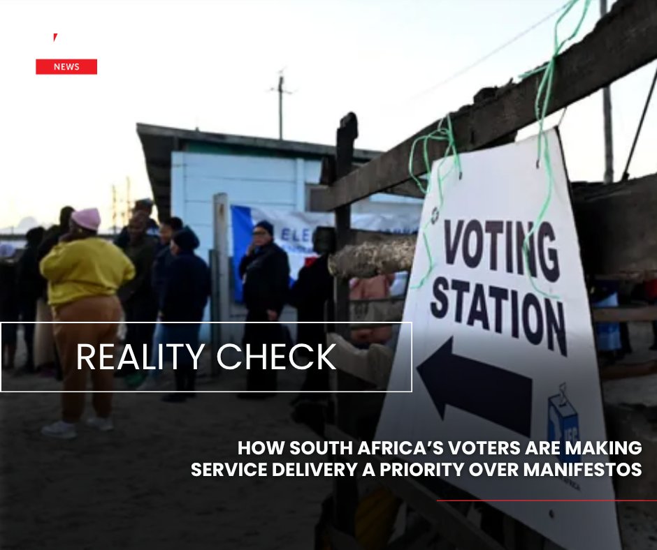 IOL's tweet image. South African voters are prioritising service delivery over political manifestos. Essentials like water, electricity, and infrastructure are driving decisions, showing citizens want action, not promises. 
#news #service #delivery #SouthAfrica #votes #accountability
Read on