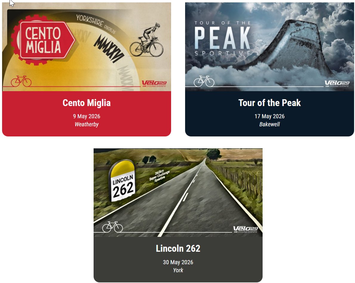 Velo29Eventscom's tweet photo. Get Your Spring Riding Planned! 3 Amazing Events For You!
Cento Miglia, Tour of The Peak, Lincoln 262 - https://t.co/h6vlow3sq0 https://t.co/xyxjNXAGjZ