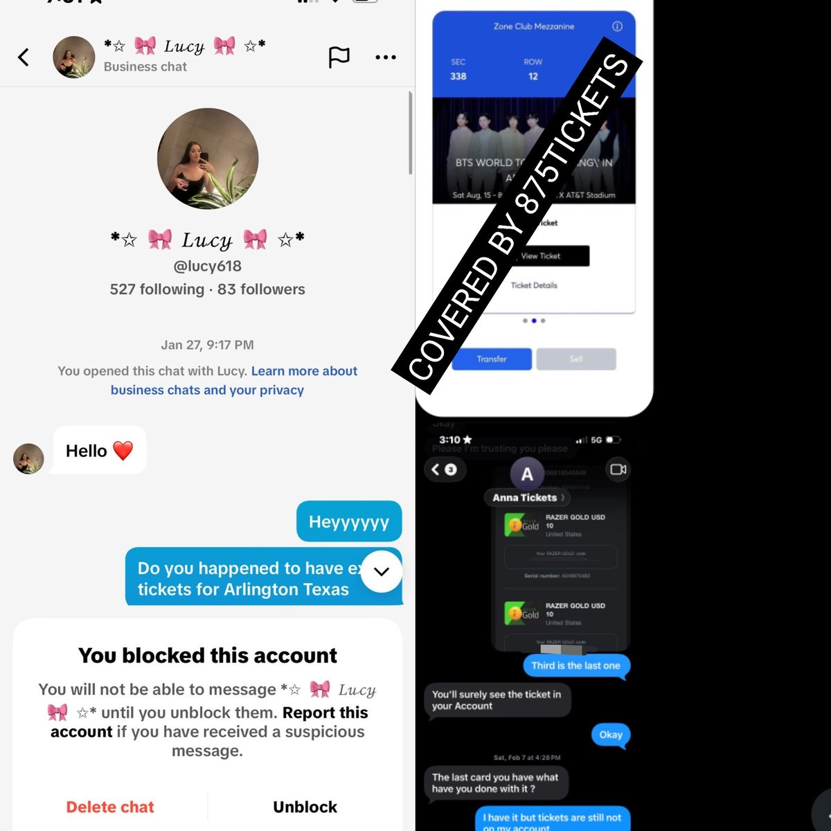 875tickets's tweet photo. SCAMMER ALERT

@/hscwood: https://t.co/KFc11k8Elj
@/societyloveslily: on Threads
@/lucy618: on TikTok
@/melyoons: https://t.co/16S8YfabJz

#875ticketscam https://t.co/cWGOsMvmeF