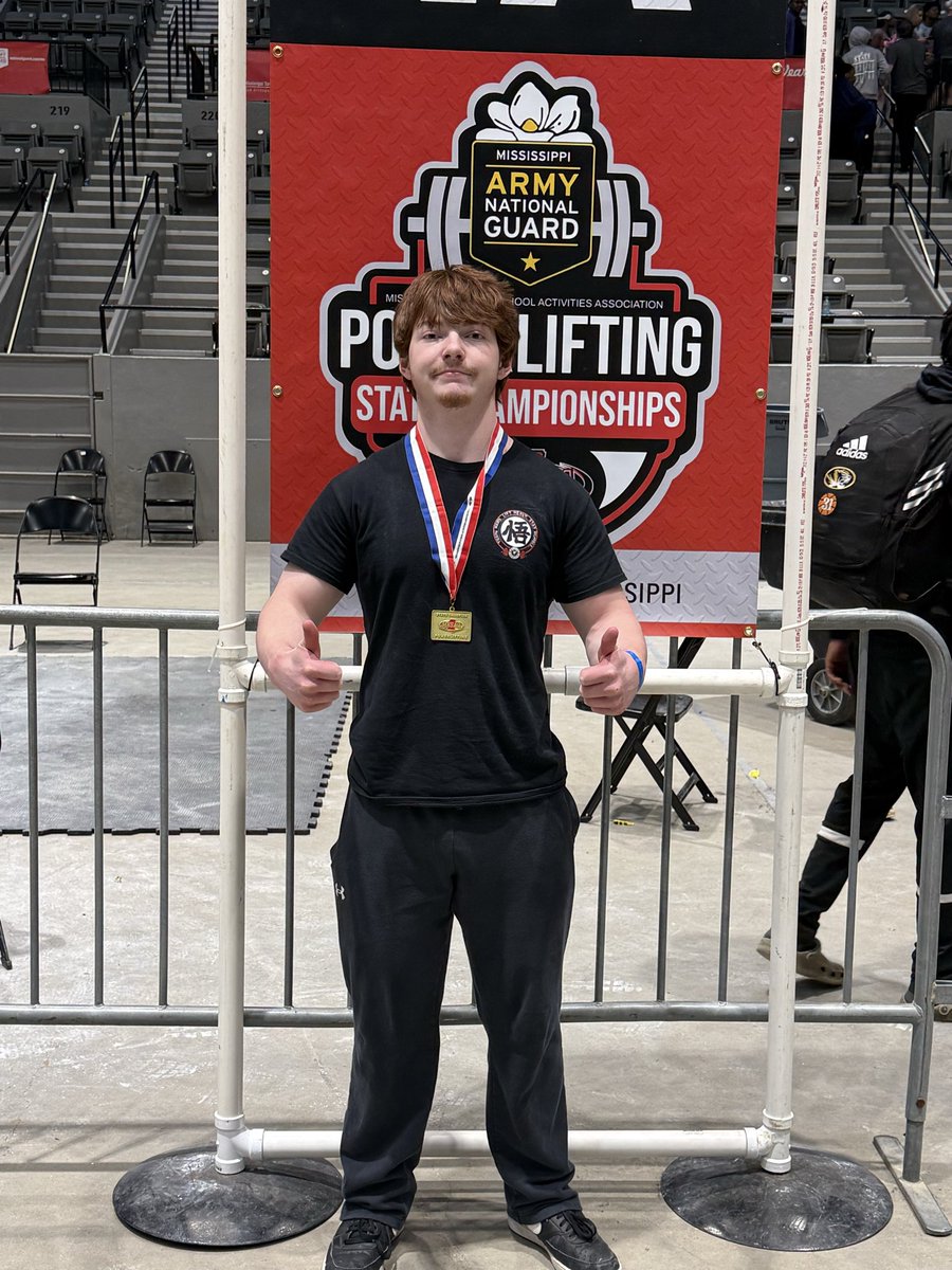 WHSPowerlifting's tweet photo. Couldn’t be any prouder of this young fella! Congratulations to senior state champion powerlifter Jake Wilbanks! Not only did he place first, he also set records in his weight class in 1A for bench (345), deadlift (630), and total weight lifted (1475). This young man is a beast! https://t.co/zvlYdJA0F1