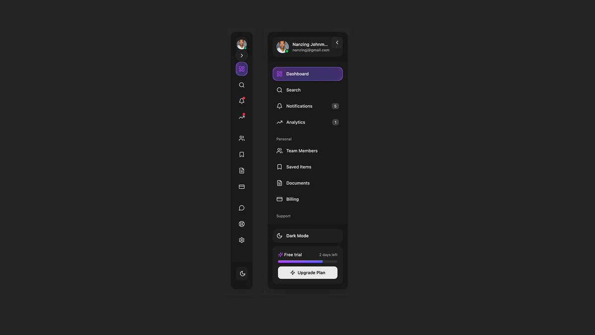 JohnmarkNanzing's tweet photo. Animated sidebar component with glassmorphism effects, shimmer animations, collapsible design, and light/dark mode. Built with React, Tailwind CSS, and Motion (Framer Motion). Perfect for modern web applications and dashboards.

build with @FigmaMake  free prompt #aiwebsite https://t.co/XmkbNjiE2K
