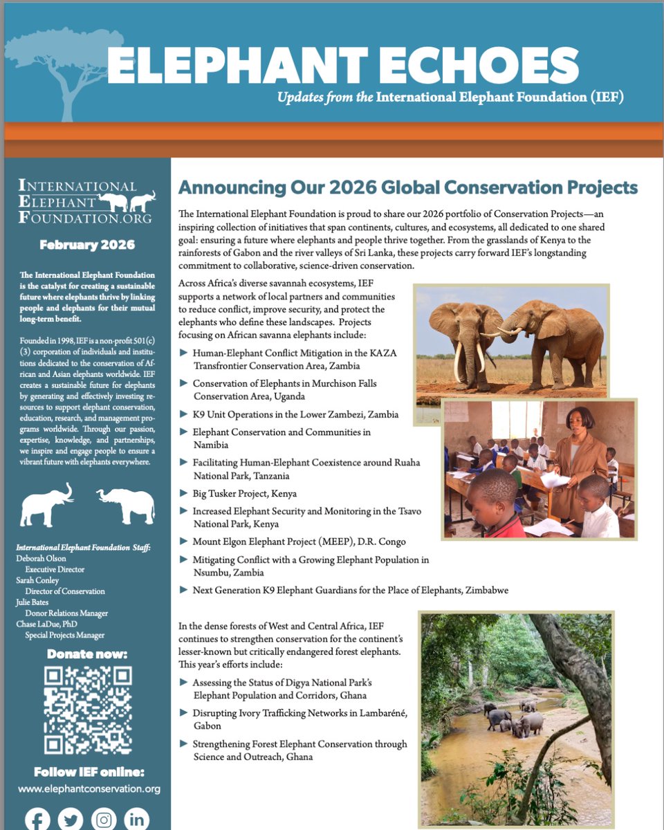 The latest issue of Elephant Echoes is OUT NOW.  Read about our 2026 Conservation Projects, a special tribute to Iain Douglas-Hamilton, and more!
elephantconservation.org/initiatives/el…