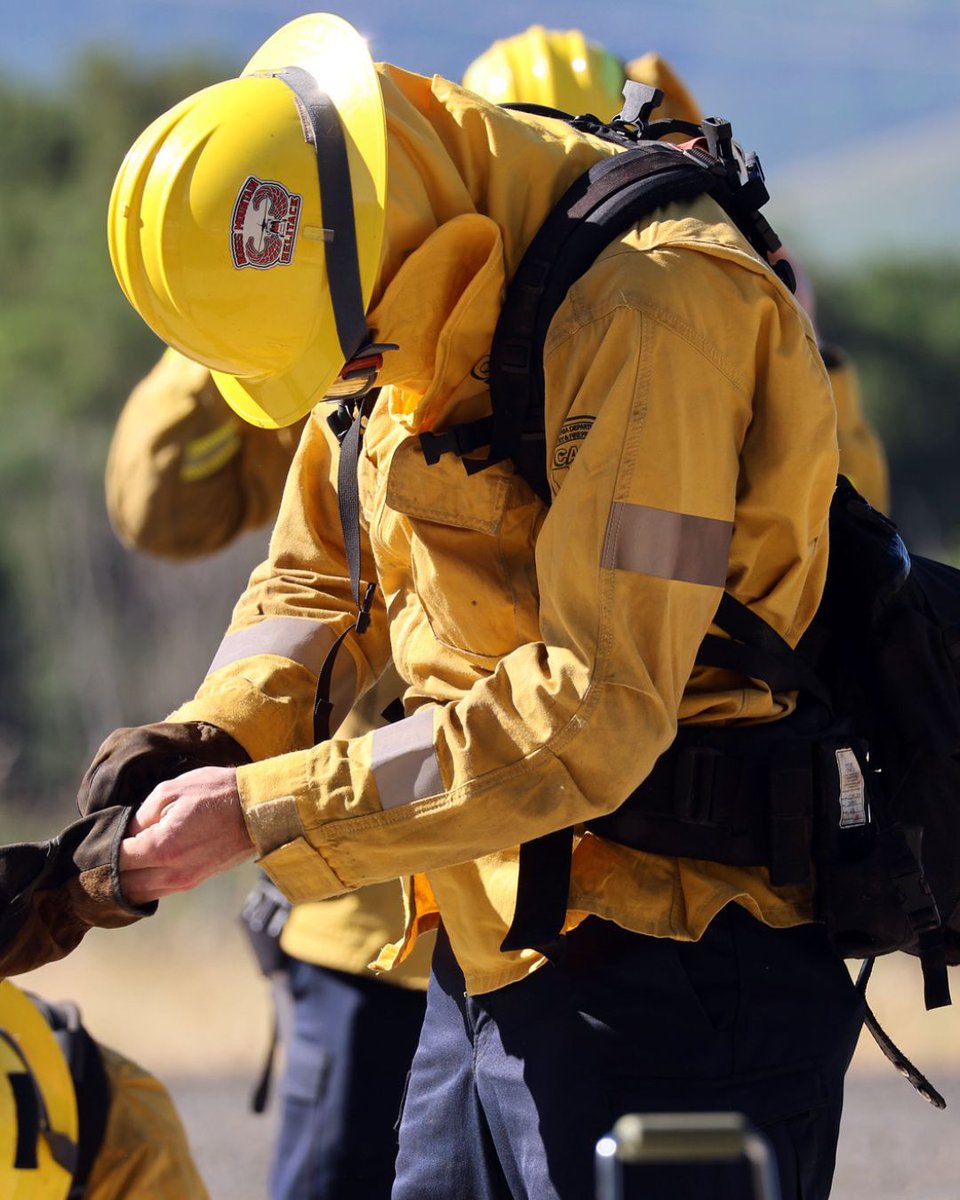CAL_FIRE's tweet photo. Wildland firefighting means working in extreme heat, smoke, and rugged terrain. 

The right personal protective equipment (PPE) is essential to keeping firefighters safe on the line.

CAL FIRE wildland firefighters are issued specialized gear built for vegetation fires:
➡ THERMAL PROTECTION: Flame-resistant (FR) clothing, typically Nomex, helps protect against intense radiant heat and reduces the risk of serious burn injury during sudden flare-ups.
➡ LAST-RESORT PROTECTION: Every firefighter carries a fire shelter, designed to reflect radiant heat and provide critical protection if escape routes are compromised.
➡ PHYSICAL HAZARD DEFENSE: Hard hats, leather gloves, eye protection, and heavy-duty leather boots guard against falling limbs, rolling rocks, sharp tools, and rough terrain.
➡ HEAT STRESS MANAGEMENT: Unlike structural gear, wildland PPE is lightweight and breathable, balancing flame resistance with ventilation to help reduce heat-related illness during long, strenuous shifts.

This PPE can weigh up to 30-50+ pounds altogether. PPE is one part of a larger safety system that includes training, communication, and adherence to wildland firefighting safety standards.

Let’s hear it for all the firefighters who wear wildland gear. Share your stories or congratulations in the comments. 

#CALFIRE #WildlandFire #FirefighterSafety #PPE #FireService