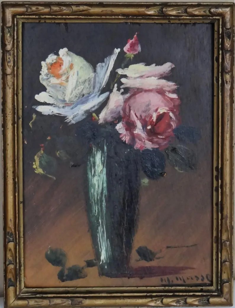 elementsdeco's tweet photo. Signed Oil Painting Roses Bouquet – Micheline Masse French Artist Vintage Frame 24×18 cm / 9.4x7in #vintageRoses #OilPainting #FrenchArtist https://t.co/S0PHG7SyxM https://t.co/dag9FmGA7D