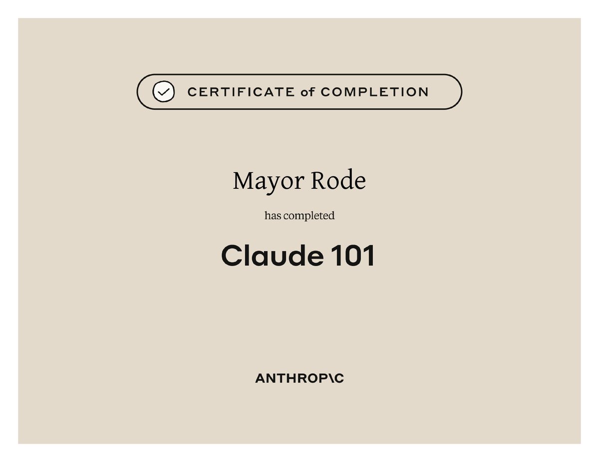 Just completed Claude 101 on Anthropic's Skilljar platform.

Learned how to prompt, think with, and get the most out of Claude.

If you're sleeping on this, don't.

Free.

Practical.

Worth every minute.

Go start yours. 🎓