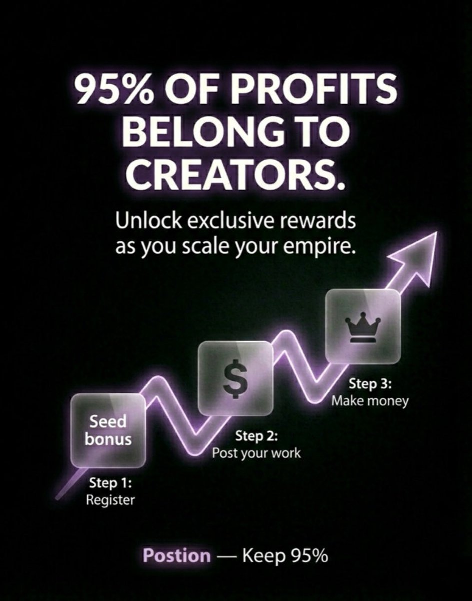 Postion0's tweet image. 95% of profits belong to YOU. Not us. 📈
The path is clear:
1. Register.
2. Post your work.
3. Make money.
Your empire starts here. 🔒
#Postion #CreatorEconomy #BeTheBoss #PassiveIncome #SeedAccess