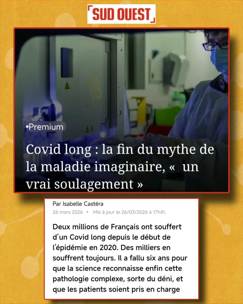 apresj20's tweet photo. 🧵« Covid long : la fin du mythe de la maladie imaginaire, “un vrai soulagement” »

Un article qui acte une bascule : le #CovidLong est enfin reconnu comme une maladie. https://t.co/FMo1aT48Zi