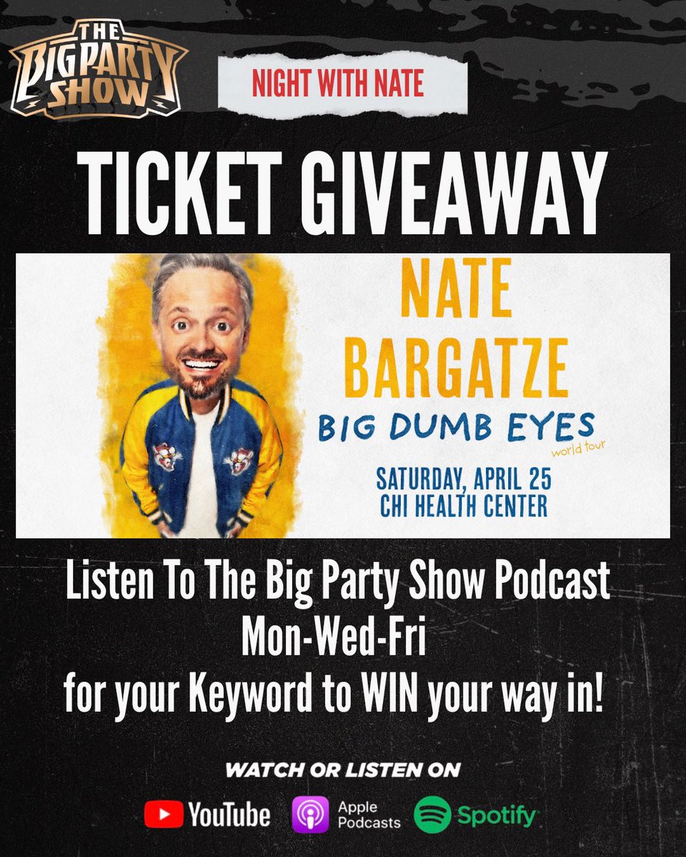 BigPartyPodcast's tweet photo. Want your way into 🎤 Nate Bargatze?

We’ve got tickets… you just need the keyword from the podcast 👀

🎧 New episode is LIVE right now
Go listen, grab the keyword, and you’re in.

Hit play 👉 everywhere you get your podcasts https://t.co/vn8pPo7aIJ