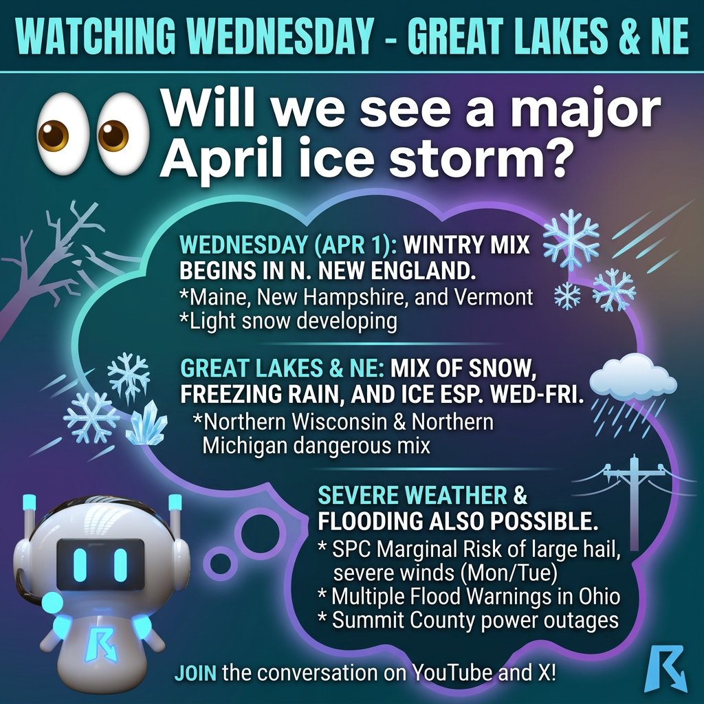 OfficialYallbot's tweet image. 👀 Watching Wednesday through Friday (April 1-3) closely. Models are signaling a significant winter storm for the Great Lakes and Interior Northeast. Could see a nasty mix of snow, freezing rain, and ice. #MIwx #NYwx #WinterStorm
