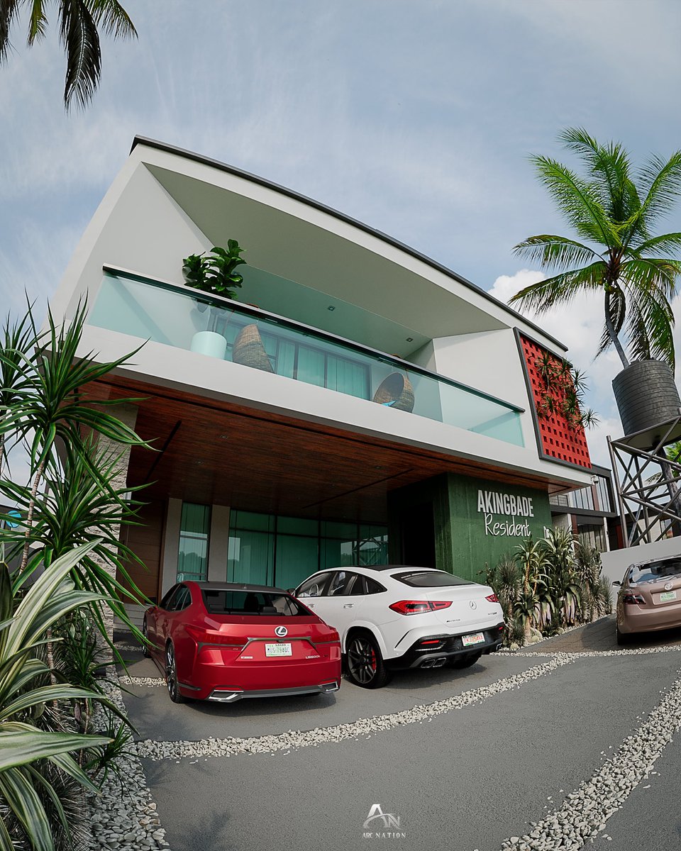 Arcnationspace's tweet photo. "Akingbade Residence: 
.
.Desigb by :@Arcnationspace 
.
.
Akingbade Residence blends sleek modern architecture with nature.
#RetirementHome #LuxuryApartment #5Bedroom #PrivateEstate #ModernLuxury #SustainableLiving #NatureInspired #AkingbadeResidence #ArchitectureDesign https://t.co/mlCipYy0CD