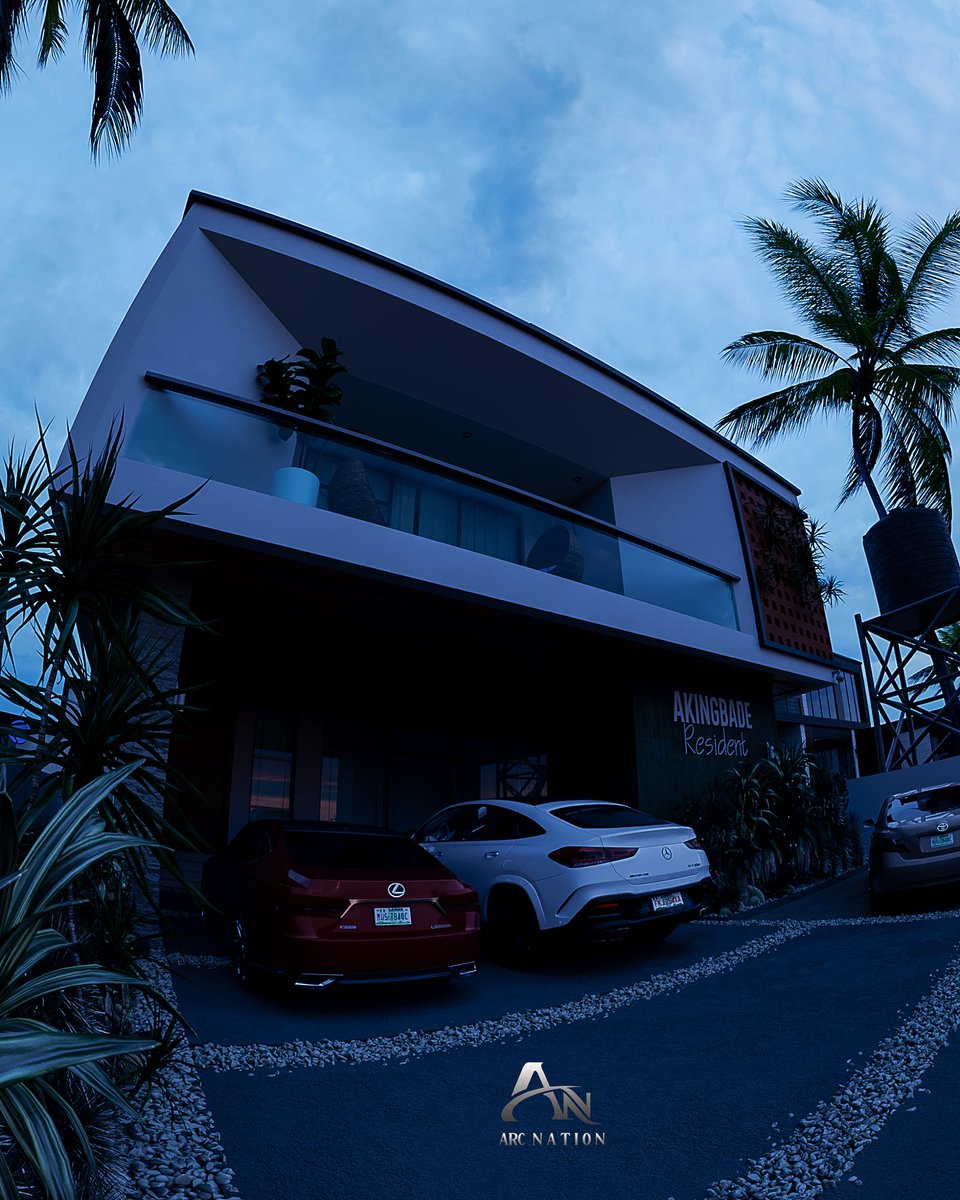 Arcnationspace's tweet photo. "Akingbade Residence: 
.
.Desigb by :@Arcnationspace 
.
.
Akingbade Residence blends sleek modern architecture with nature.
#RetirementHome #LuxuryApartment #5Bedroom #PrivateEstate #ModernLuxury #SustainableLiving #NatureInspired #AkingbadeResidence #ArchitectureDesign https://t.co/mlCipYy0CD