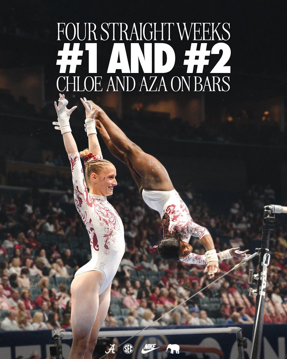 BamaGymnastics's tweet photo. Literally the best duo in the nation 🔥

Seven meets this season, Chloe and Aza have gone 9.925 or higher… back to back!

@yea_ala | #RollTide https://t.co/RfFCB3MfRL