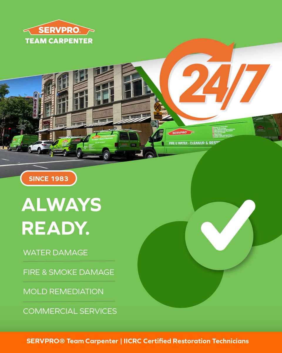 Always ready to respond to all types of damage since 1983. 

Trust SERVPRO® Team Carpenter to get your business or home back on track after unexpected and unwanted damage. 

Call 24/7/365: (866) 592-3705

#SERVPROTeamCarpenter