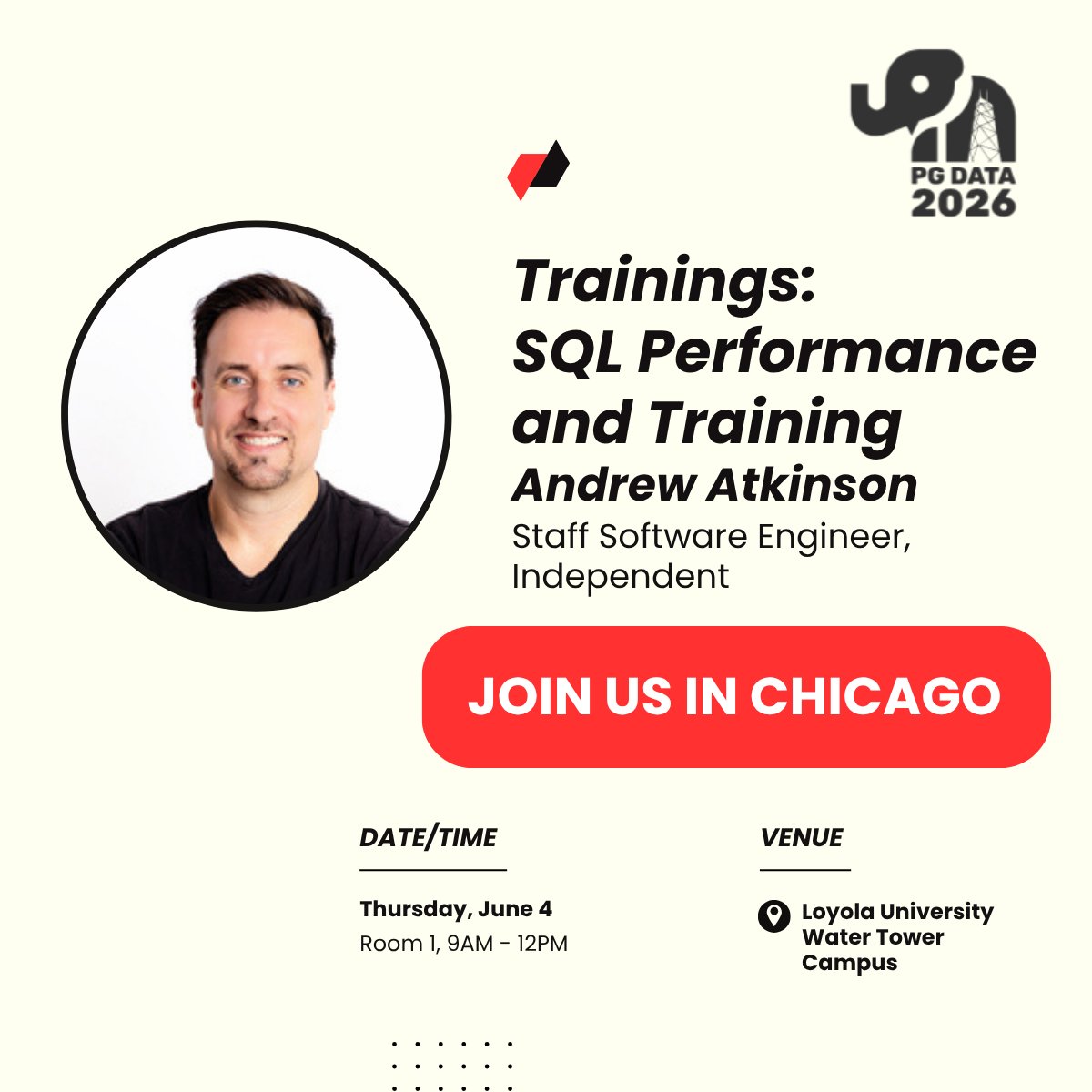 PGDATA2026's tweet photo. Boost your PostgreSQL skills with Andrew Atkinson at PG DATA 2026!

Reserve your spot: https://t.co/PNrdkBlcOV

#PGData #PGData2026 #PostgreSQL 🐘 #SQLPerformance #ORM #DatabaseScaling #DBATraining #TechLearning #OpenSource #HandsOnTraining #DevCommunity https://t.co/KJjdQkE3eC